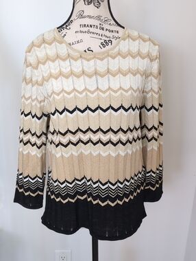 ALFRED DUNNER | Women's Black/Gold/White Knitted Stretchy Sweater